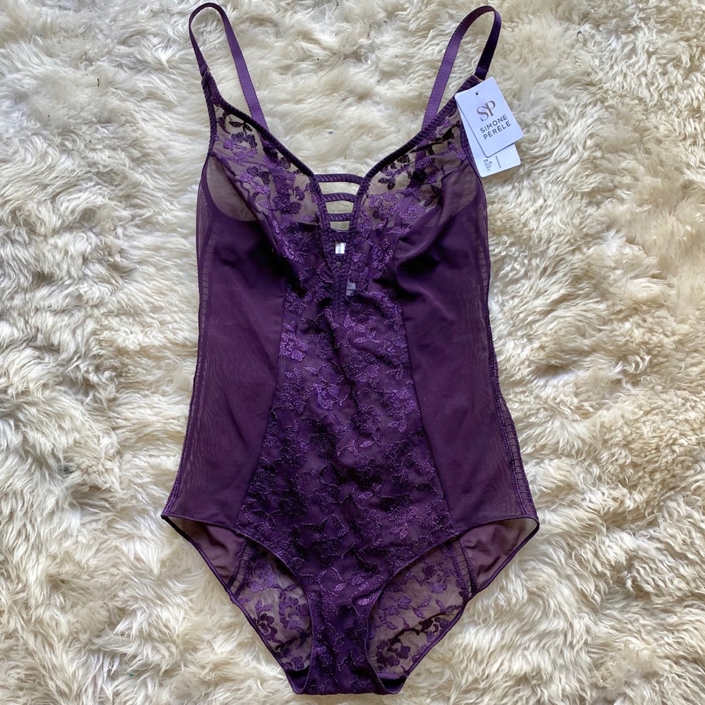 Royal Purple Lingerie Lace Sheer Bodysuit Size 2
